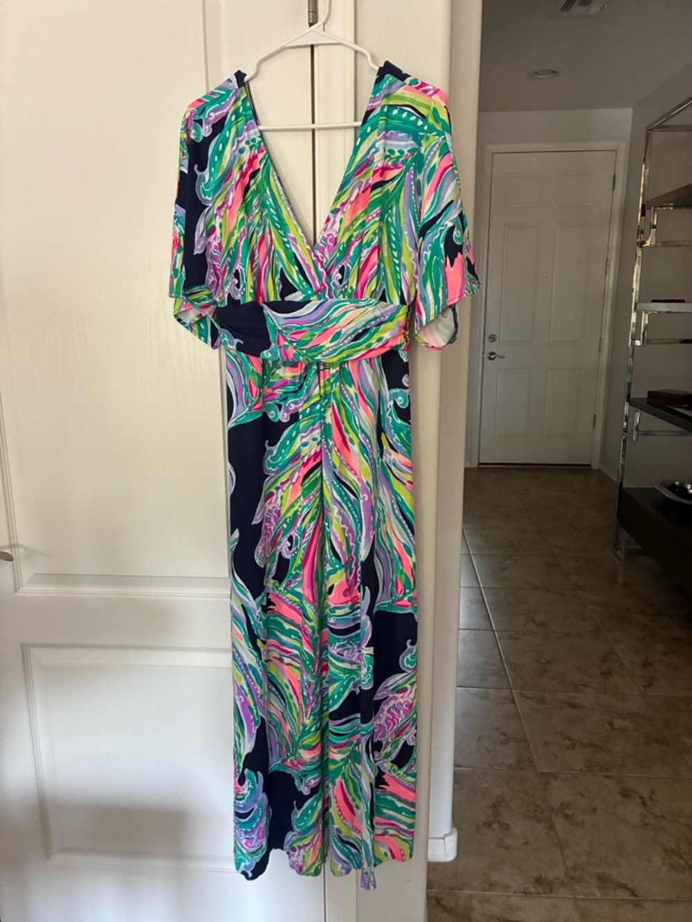 Lilly Pulitzer Navy Multi-Color V-Neck Maxi Dress